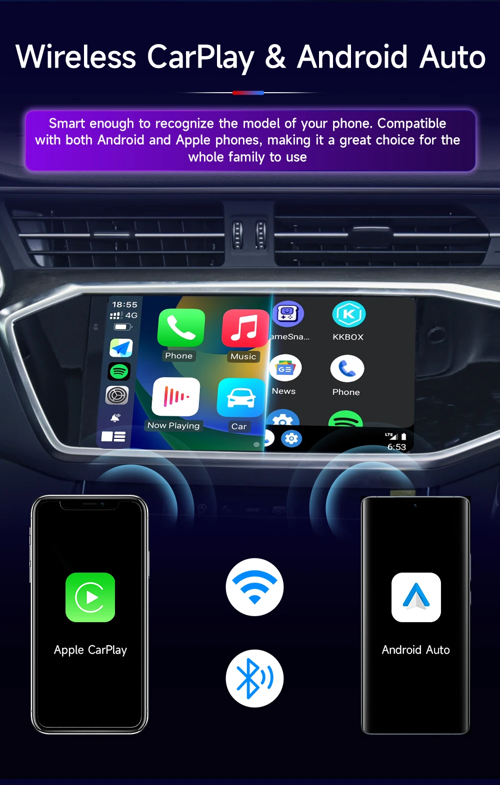 SANS FIL CARPLAY An Auto TV Box An 11.0 Carplay Ai Boite Intégré 2G+16G De Base EUR 94,35