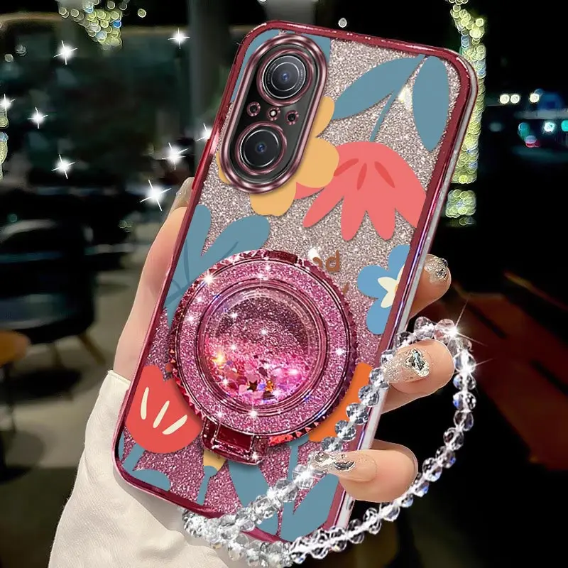 Lovely Flowers Plating Bracelet Holder Phone Case Cover