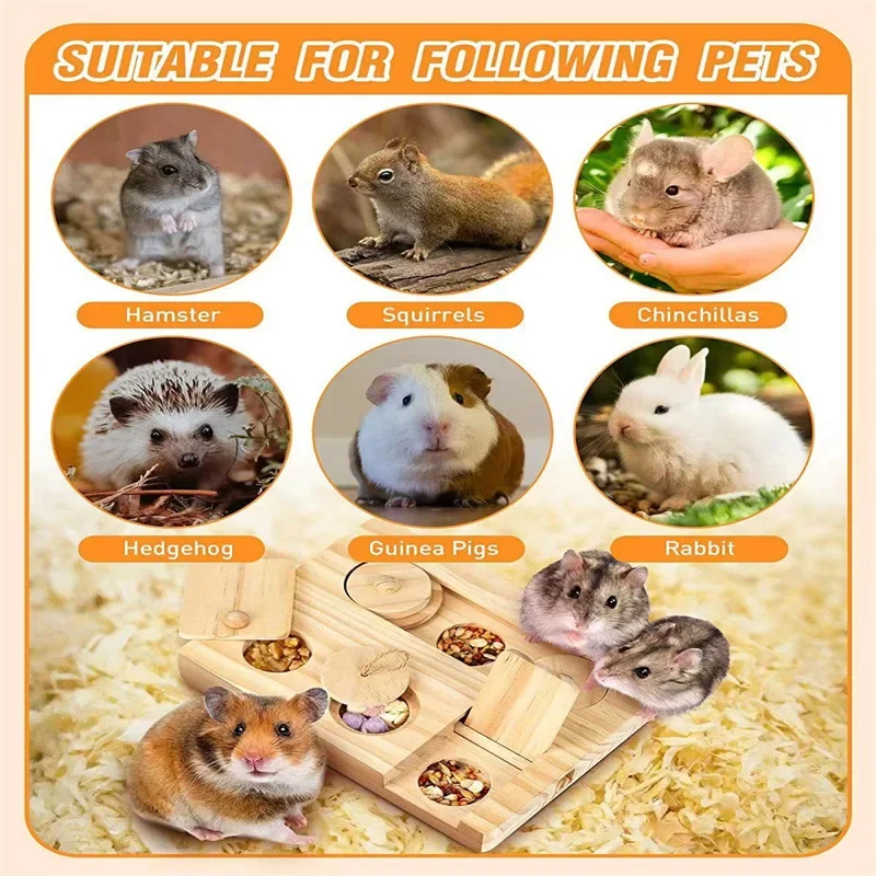Wooden hamster feeder golden bear hamster snacks wooden tray household pet supplies hidden foraging toys