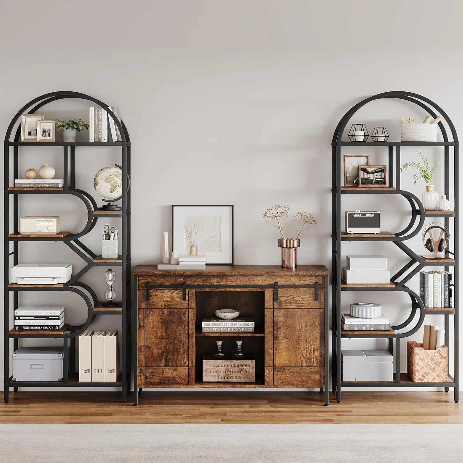 6-stufiges offenes Bücherregal, 206 cm hoch, geschwungenes Bücherregal, offenes Aufbewahrungsregal, freistehendes Präsentationsregal für Büro, Schlafzimmer, Wohnzimmer – Detail 11
