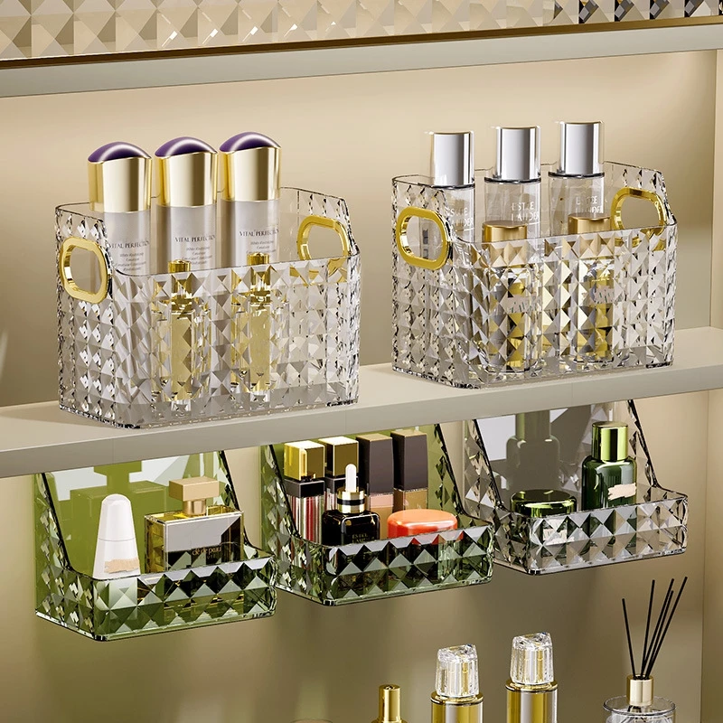 

Wall Mounted Luxurious Bathroom Storage Box Hanging Makeup Organizers Cosmetics Storage Rack Plastic Washstand Shelves