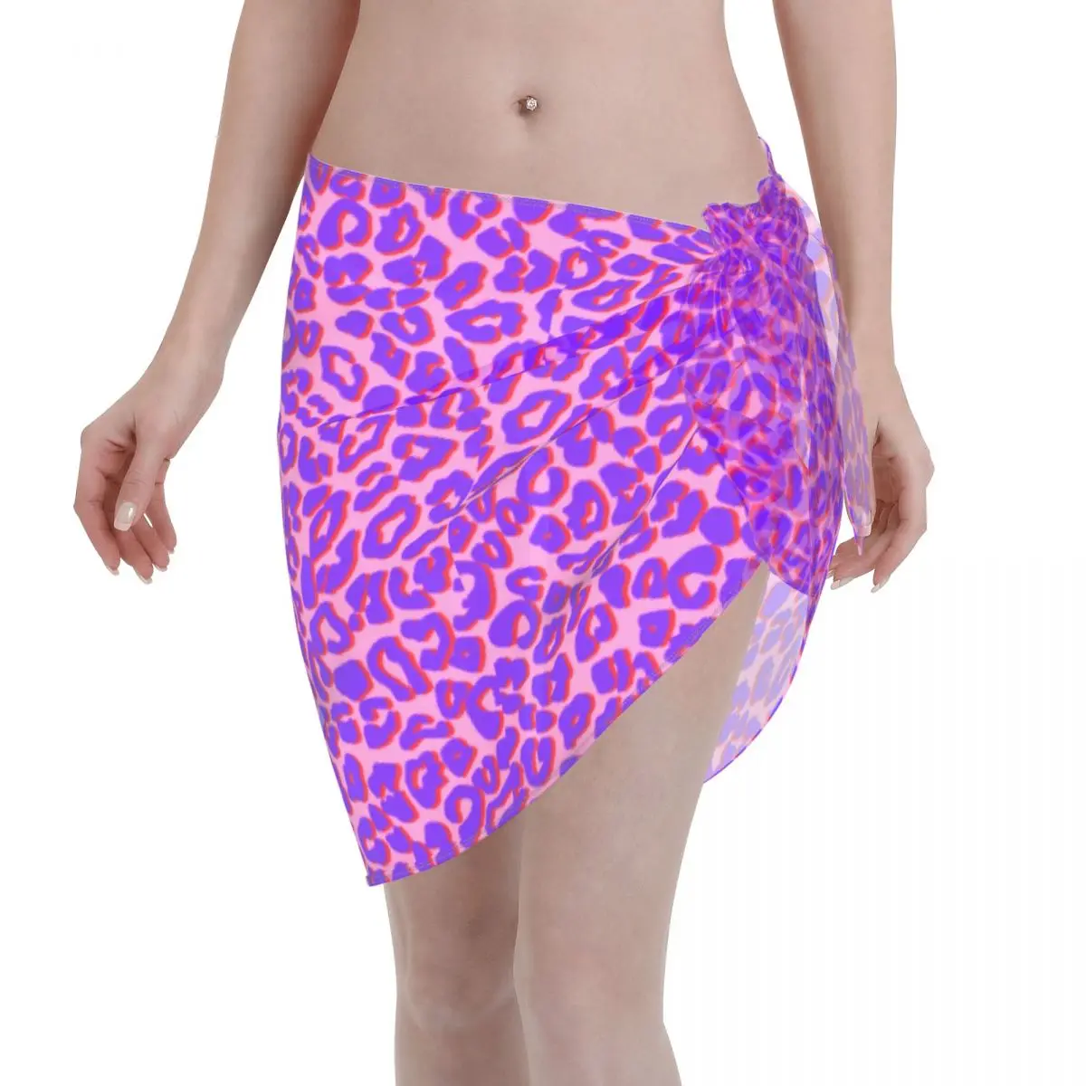 

Sexy Chiffon Swimwear Pareo Leopard Print In Purple Cover Up Wrap Sarong Skirt See Through Beachwear Swimsuit Bikini Cover-Ups