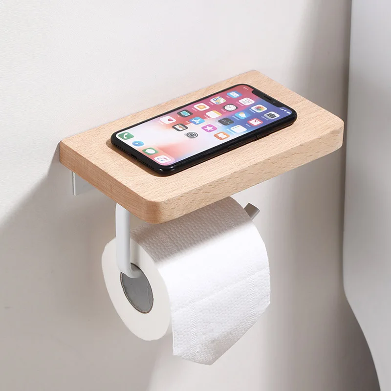 

Toilet Roll Holder Brass Wood Napkin Holder Tissue Box Toilet Paper Holders Home Wall-mounted Storage Rack Paper Towel Holder