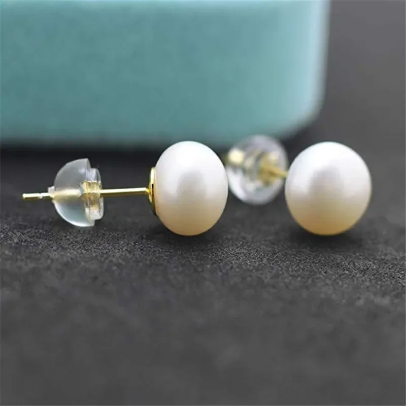 Silver Stud Pearl Earrings For Women 925Silver 8-9mm Freshwater Cultured Pearl 925Silver