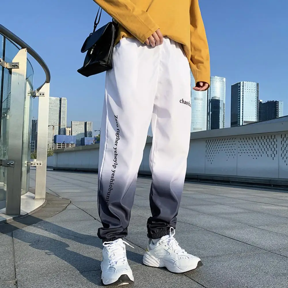 

Men Autumn Winter Gradient Color Letters Print Harem Pants Ankle Tied Trousers Streetwear Hip hop Joggers Pants Sport Sweatpants