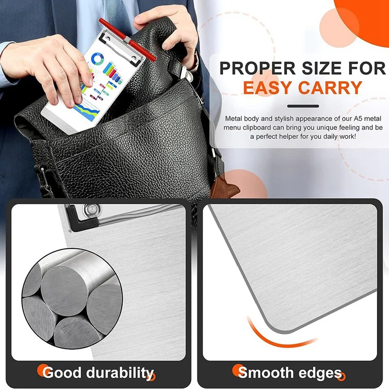 Metal Aluminum Clipboard Pen Holder Mini Aluminum Pocket Clipboard A5 for Office School