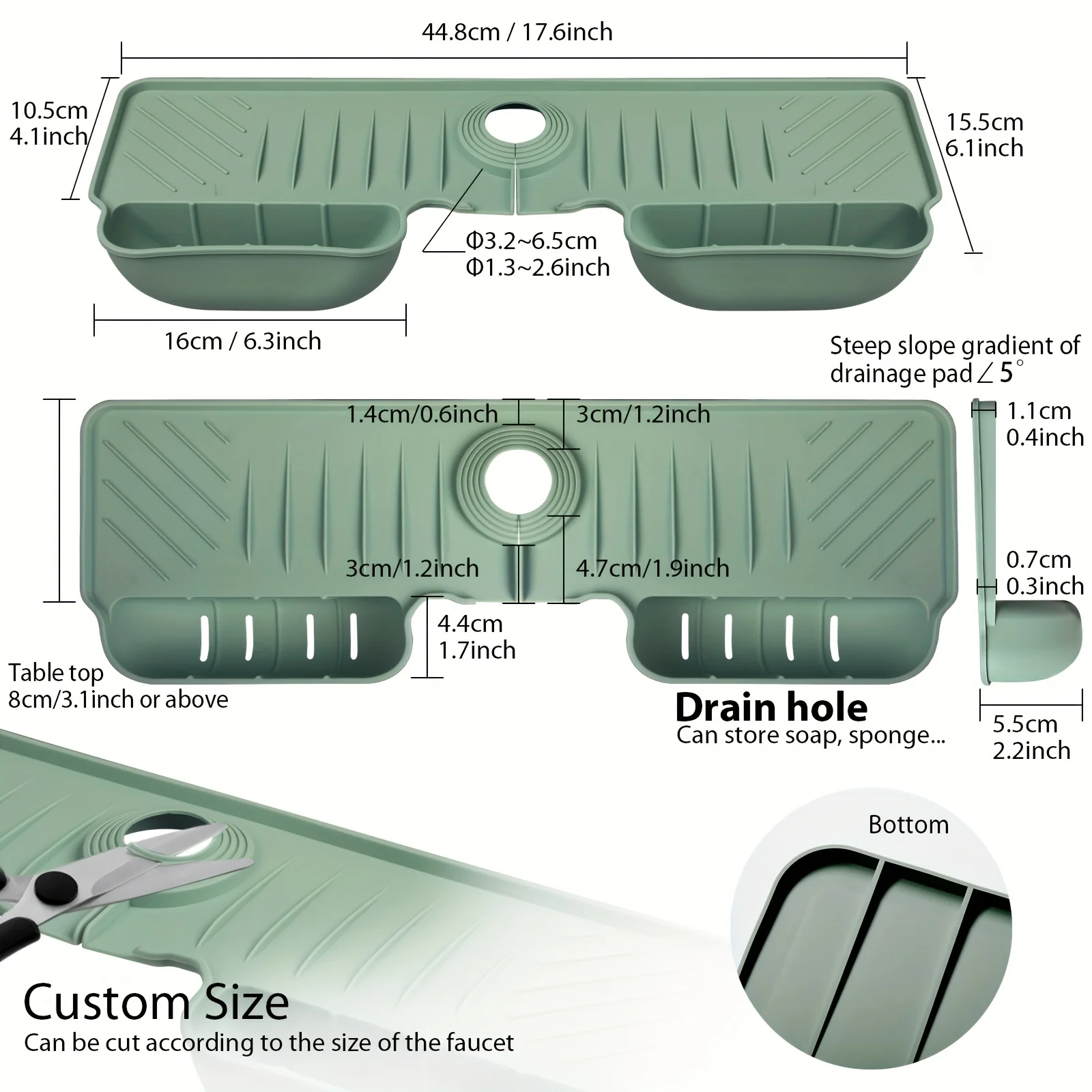 Kitchen Faucet Absorbent Mat Sink Splash Guard Silicone Drainage Drying Pad Countertop Protection