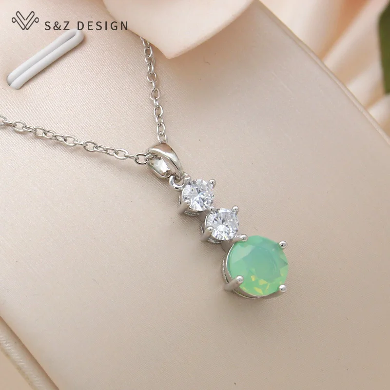 S&Z DESIGN New Fashion 585 Rose Gold Color Round Cubic Zirconia Pendant Necklace For Women Party Collarbone Chain Jewelry