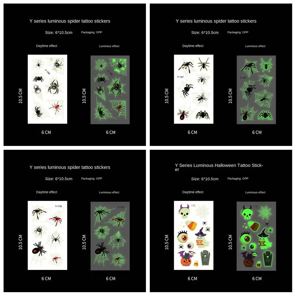 Fluorescence Glowing Spider Web Stickers Temporary Waterproof Halloween Decoration Stickers Decals Body Art 10 pcs makeup stickers