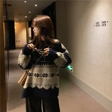 

Fleece Padded Top for Fall/winter New Style Retro Japanese Lazy Loose Loose Simple Fashion Trend Striped Print Top