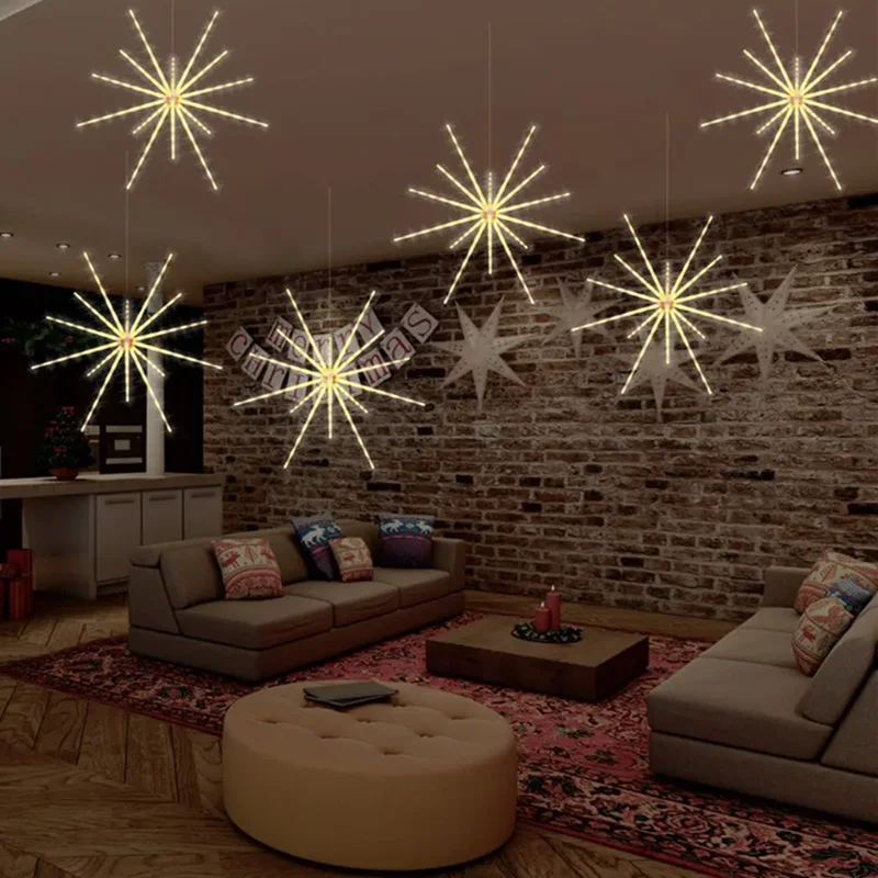 NEW LED String Lights Hanging Starburst Lamp DIY Firework Fairy Lights Christmas Garland Festival Decor Remote Twinkle