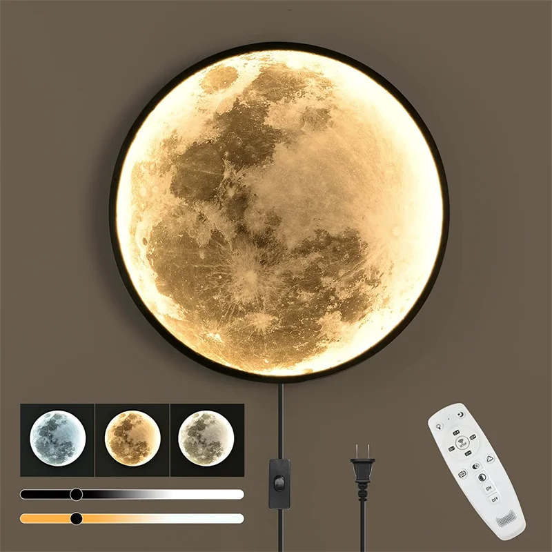 Modern Home Mood Dimmerabile Moon Wall Light Comodino Soggiorno Decor Ring Luxury Art Mural Applique Telecomando Plugin Led Lamp