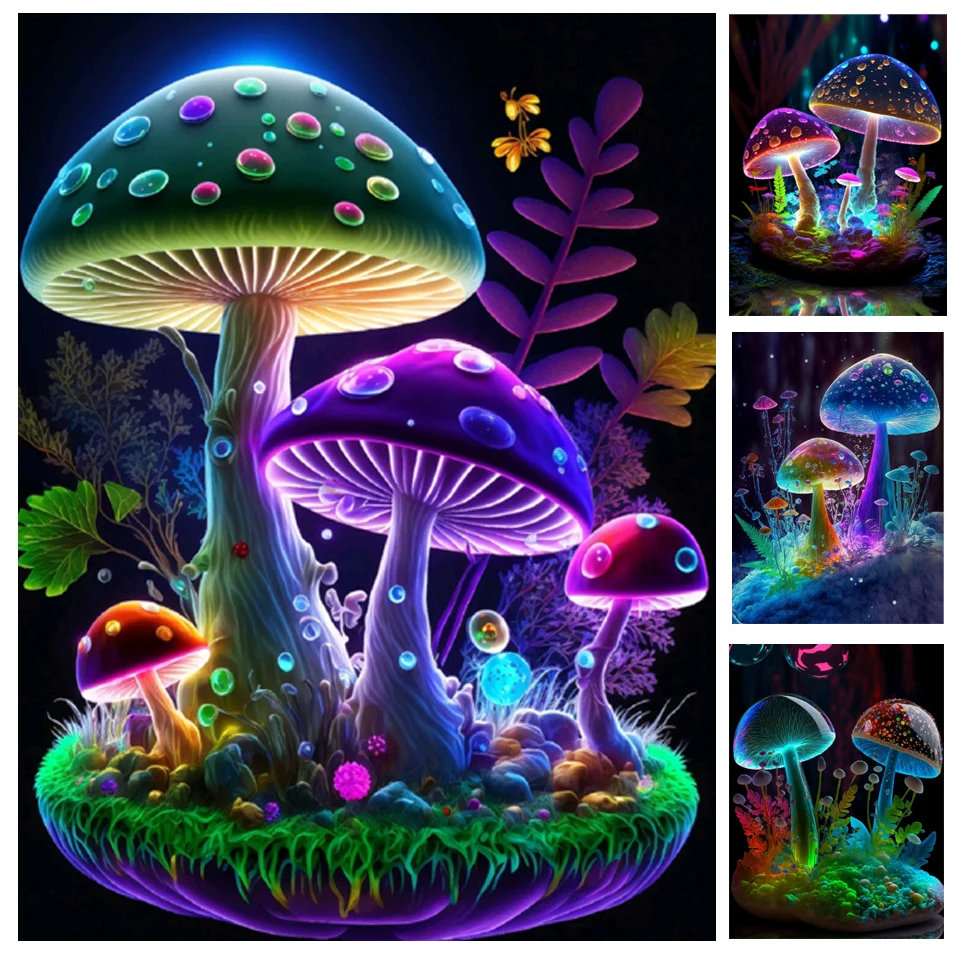 5D Diy Diamond Mosaic Magic Night Luminous Mushroom Landscape Full Diamond Painting Cross stitch Puzzle Diamond Embroidery A223