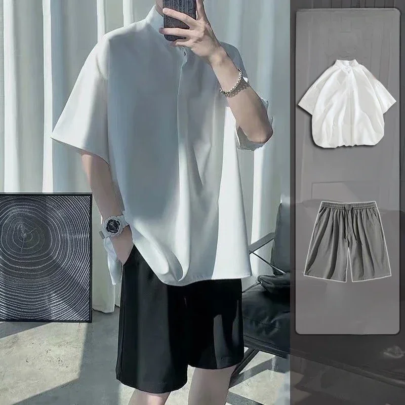 thumbnail image 1 of Camisetas negras, camisetas, pantalones cortos, trajes para hombres, camisetas lisas Kpop con estilo, ropa de verano, conjuntos para hombre, camisetas y tops holgados elegantes, novedad, 1 of 5