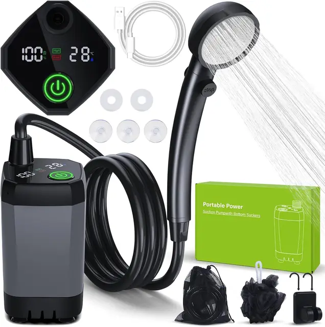 Portable Rechargeable Camping Shower – 6000mAh, Dual-Speed, Temp Display 1