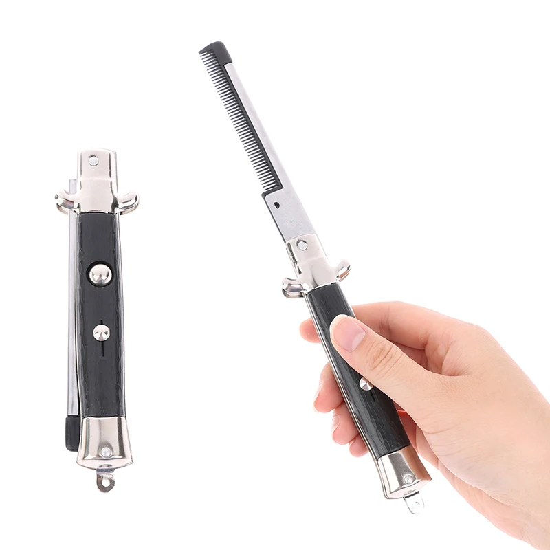 Automatic Folding Knife Comb Hair Clipper Men Pocket Comb Stainless Steel Spring Jump Brush Styling Tools