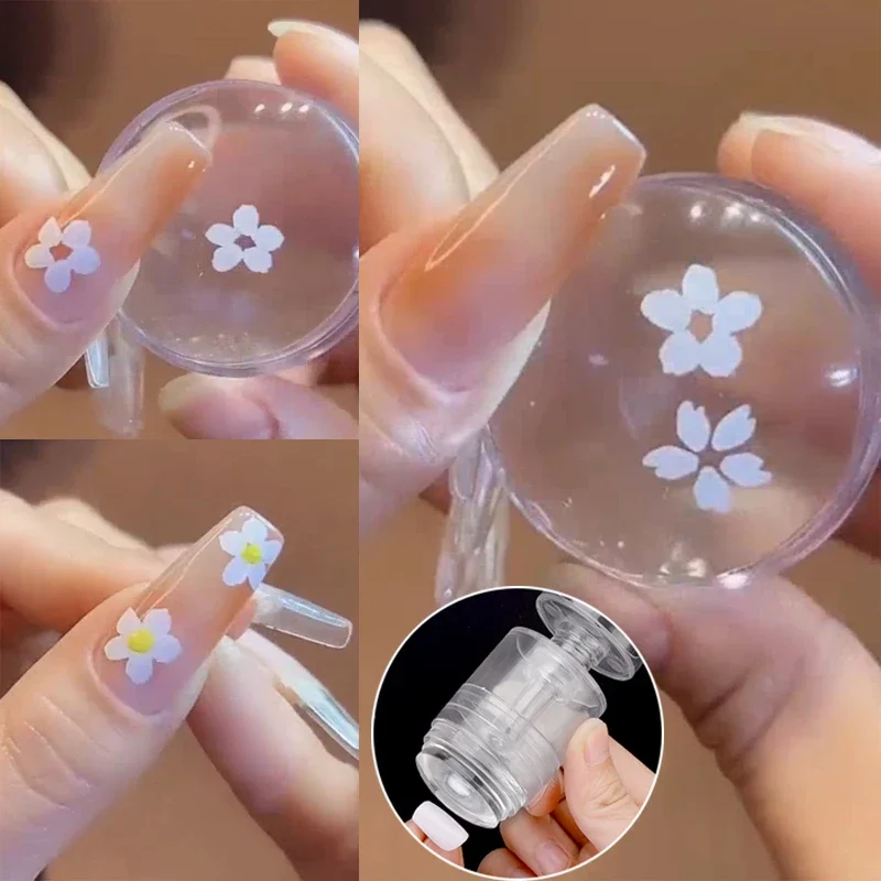 

Adjustable Size Nail Stamper Transparent Jelly Silicone Stamp for French Nails Manicuring Kits Rotatable Nail Art Stamping Tool