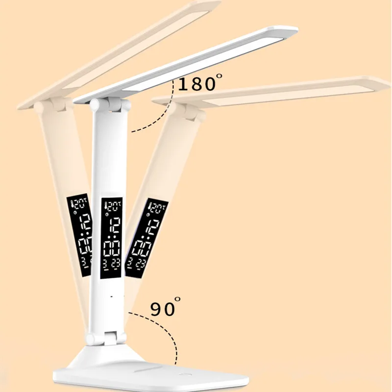 

LED Desk Lamps with Calendar Temperature Clock USB Dimmable Touch Reading Lamp with Pen Holder Foldable Table Lamp Night Light