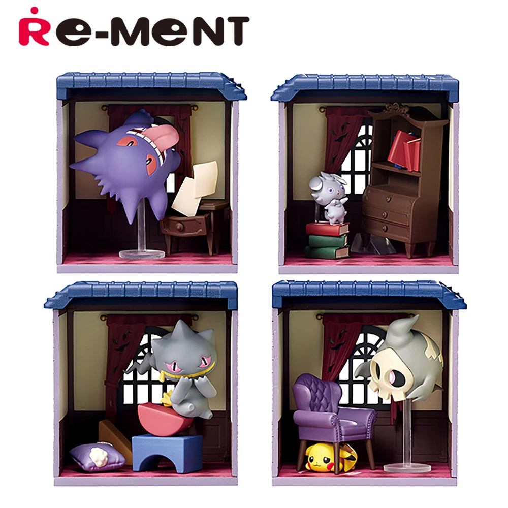 Originale Rifornito Re-Ment Pokemon Midnight Mansion Da Collezione Pikachu Duskull Espurr Gengar Banette Mini Modello Giocattoli Figure Regalo