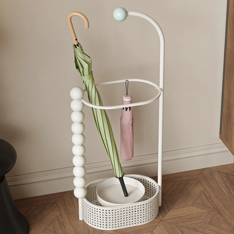 Cream-Colored Floor Umbrella Stand Portable Entryway Storage Rack with Wheels Modern Home Decor for Living Room & Porch