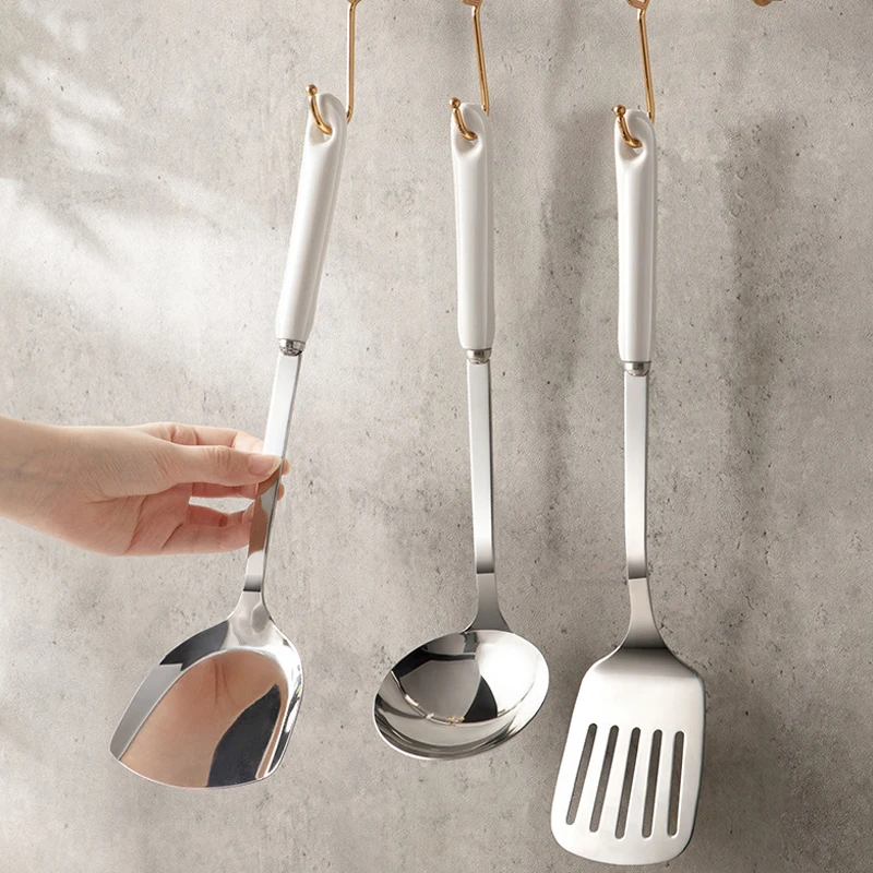 1pc/7pcs Kitchen Utensil Set Stainless Steel Cooking Utensils with Holder  Organizer Spatula Soup Spoon Colander Kitchen Gadgets