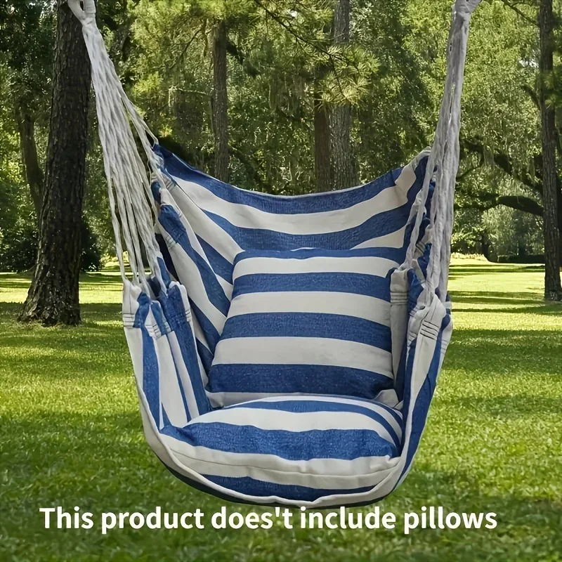 Canvas Leisure Swing Hanging Chair, 1pc Outdoor Hammock Chair, Without Pillow And Cushion, Garden Leisure Furniture Hammocks 3