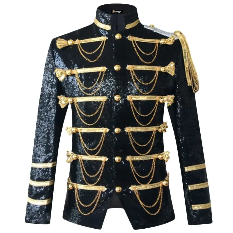 Sequin Embellished Blazer Jacket Men Stage Party Mens Suit Jacket Military Dress Tuxedo Men Blazer Singer Show DJ Costume Homme mens blazer