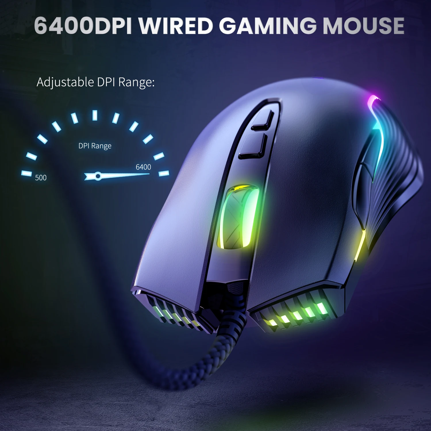 ONIKUMA Programming Buttons Dynamic RGB Ergonomic Design Gaming Mouse Adjustable 6400 DPI 6 7 for Laptop PC Gamer