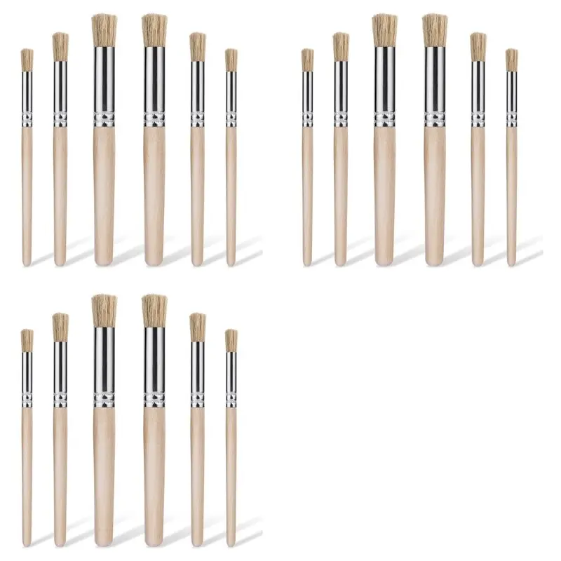 A84E-18Pcs 나무에 그림을 그리기 위한 나무 스텐실 브러쉬, 아크릴 페인트용 천연 강모 스텐실 브러쉬 아트 브러쉬(3가지 크기)
