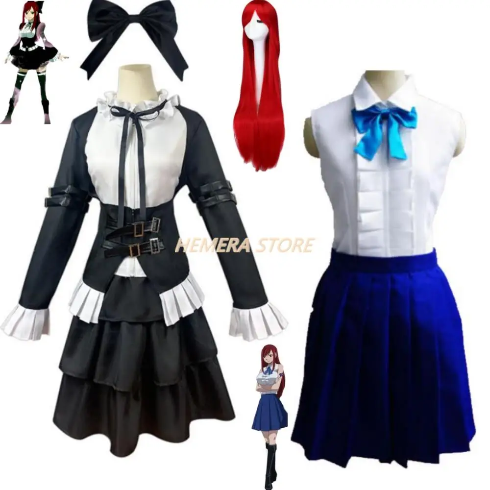 

Anime FAIRY TAIL Erza Scarlet Cosplay Costume Wig Goblin Queen Maid Uniform Black Lolita Dress Hallowen Carnival Party Suit