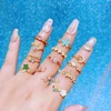 MIGGA Mix Design Multicolor Cubic Zircon Heart Flower Ring Opening Gold Color Plated Copper Women Jewelry 1