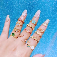 MIGGA Mix Design Multicolor Cubic Zircon Heart Flower Ring Opening Gold Color Plated Copper Women Jewelry 1