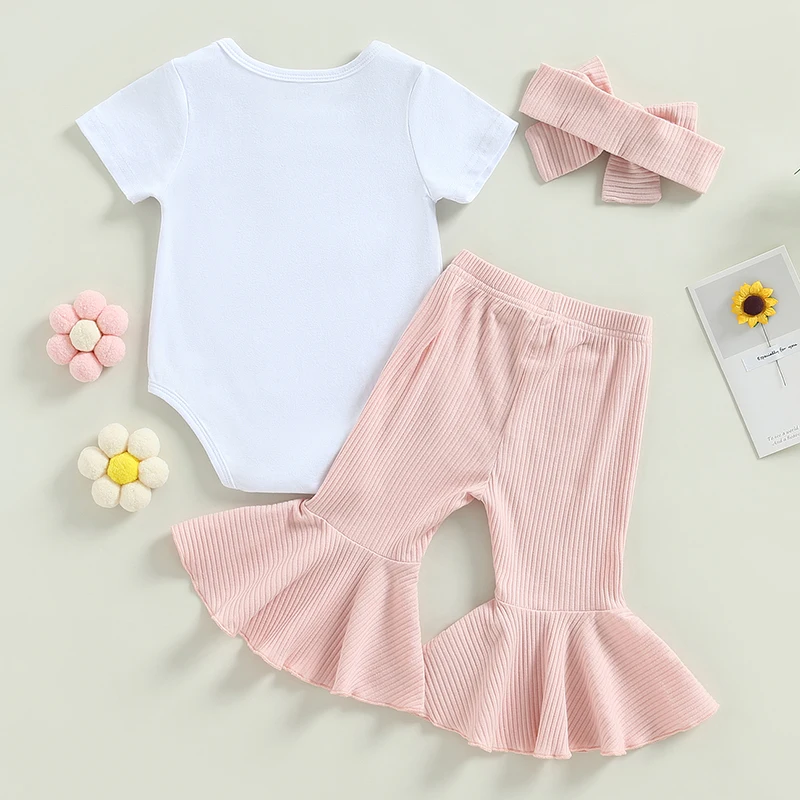 

1st 2nd Birthday Outfit Sweet One Birthday Outfit Girl Letter Print Short Sleeve Romper Flare Pants Headband 3pcs