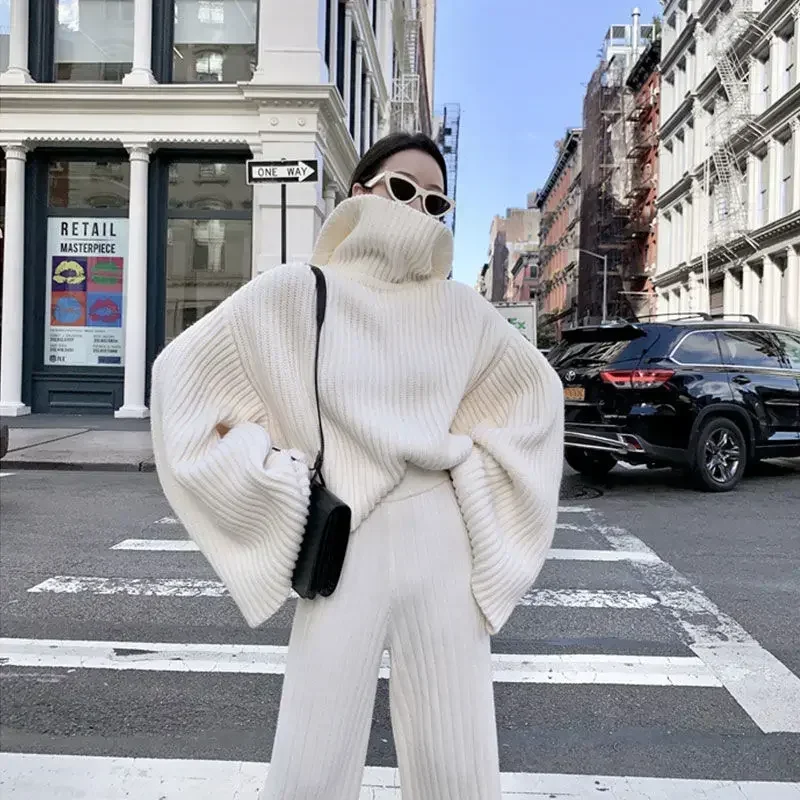 Loose Casual Thick Pants Women Autumn Winter Lazy Solid Colors Knitted Full Length Trousers Simple Home Wear Warm Loungewear