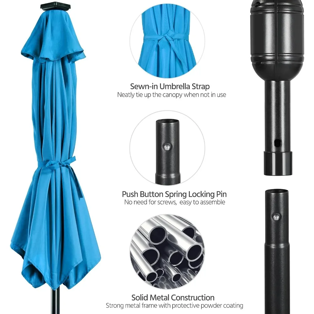 11FT Solar Powered Umbrella Outdoor Patio Umbrella with 32 LED Lights and 8 Ribs - UV Protection Table Sunshade for Pool 4