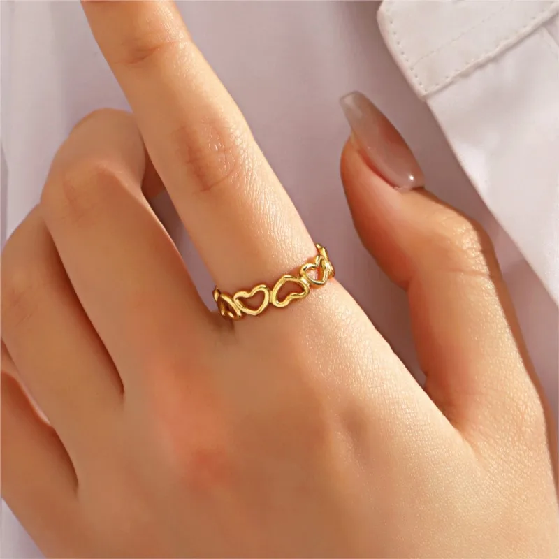 316L Stainless Steel Hollow Love Heart Open Ring for Women Simple Fashion Party Jewelry fashion rings,fashion ring,stainless steel rings,finger rings,metal rings