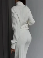 REALEFT Autumn Winter 2 Pieces White Women's Sets Knitted Tracksuit Turtleneck Sweater and Straight Jogging Pant Suits 2023 New - Image 6
