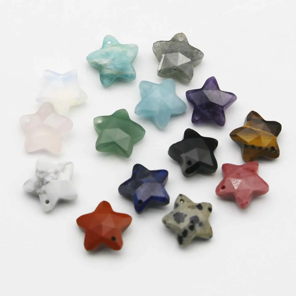 Quality Natural Stone Five Pointed Star Cut Single Hole Necklace Earrings Pendant Charms DIY Jewelry Accessories Wholesale 10PCS