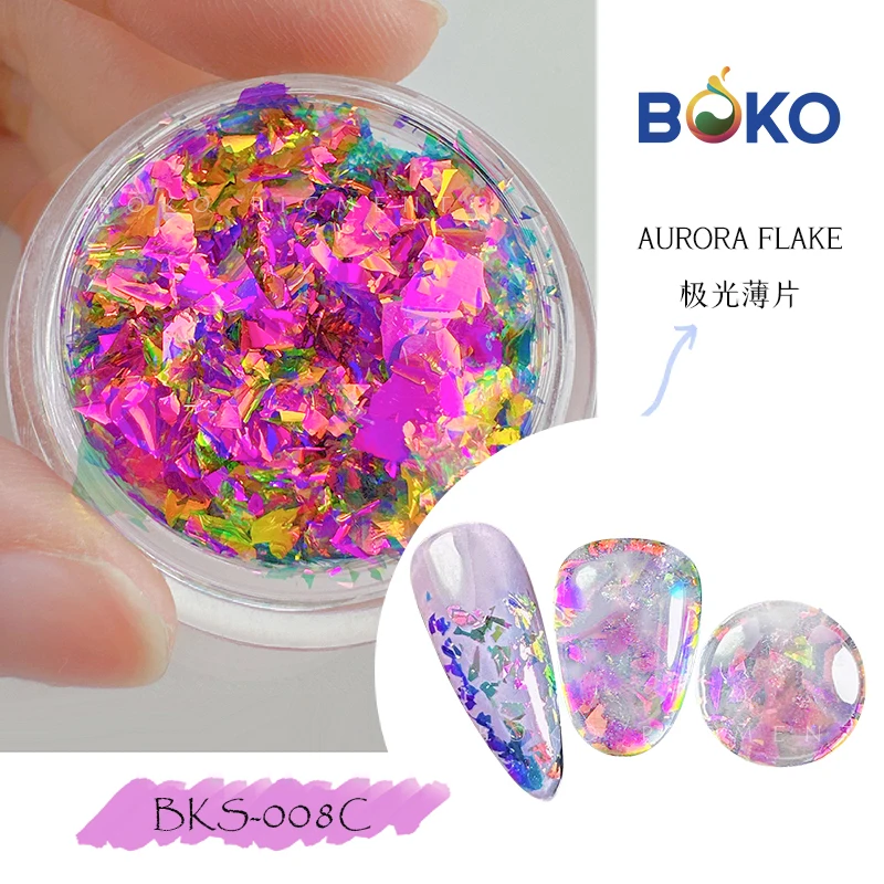 BOKO Aurora Opal Flakes Nail Powder Holographic Sequins Iridescent Rub Dust Mermaid Chameleon Flakes Manicure Decoration