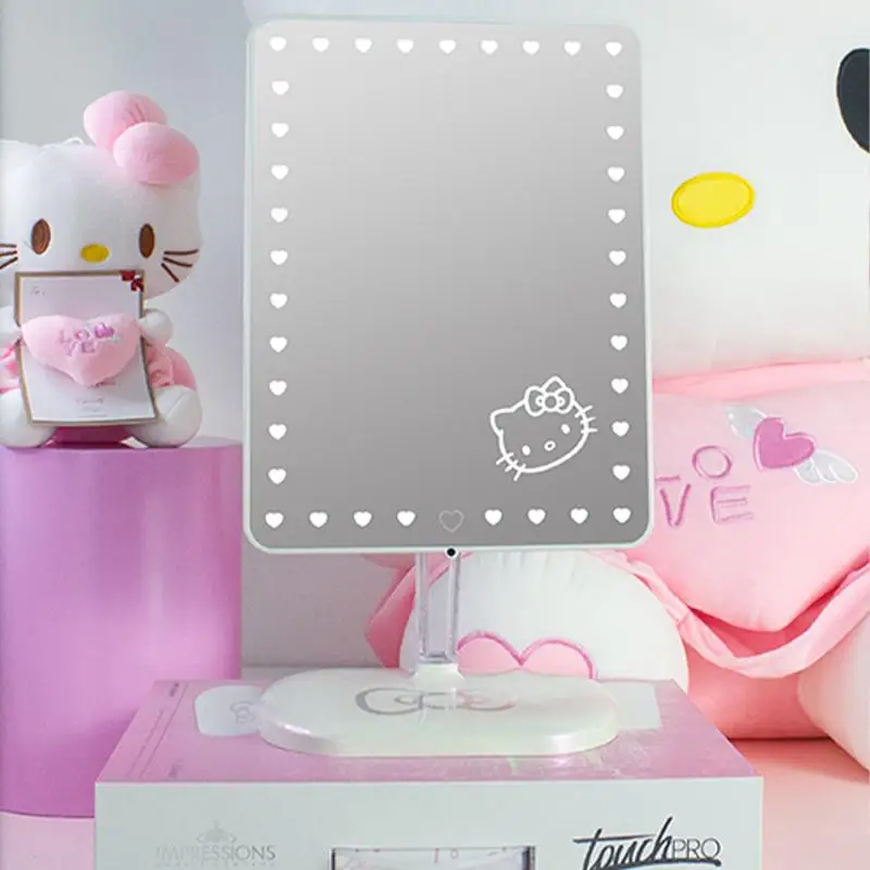 Kawaii Sanrio Hello Kitty altoparlante Bluetooth Led Vanity Mirror Anime  Figure Desktop decorare specchio intelligente regalo di compleanno