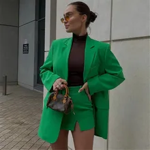 

2022 Chic Green Oversized Long Women Blazer V Neck Pockets Office Lady Fashion Jackets Female Elegant Women Blazer