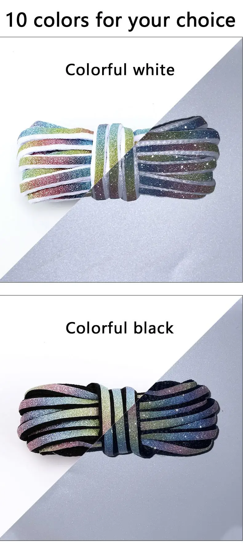 Reflektierende schnürsenkel Mode Regenbogen Schnürsenkel Weiß Schwarz Elastische Schnürsenkel Turnschuhe Runde Schnürsenkel für Schuhe 100/120/140cm 1 Paar – Detail 7