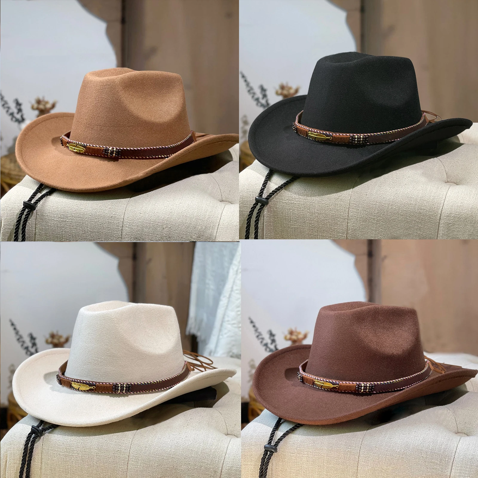 American Western Cowboy Hat Outdoor Tourism Performance Hat Big Brimmed Tibetan Woolen Jazz Hat Male 3