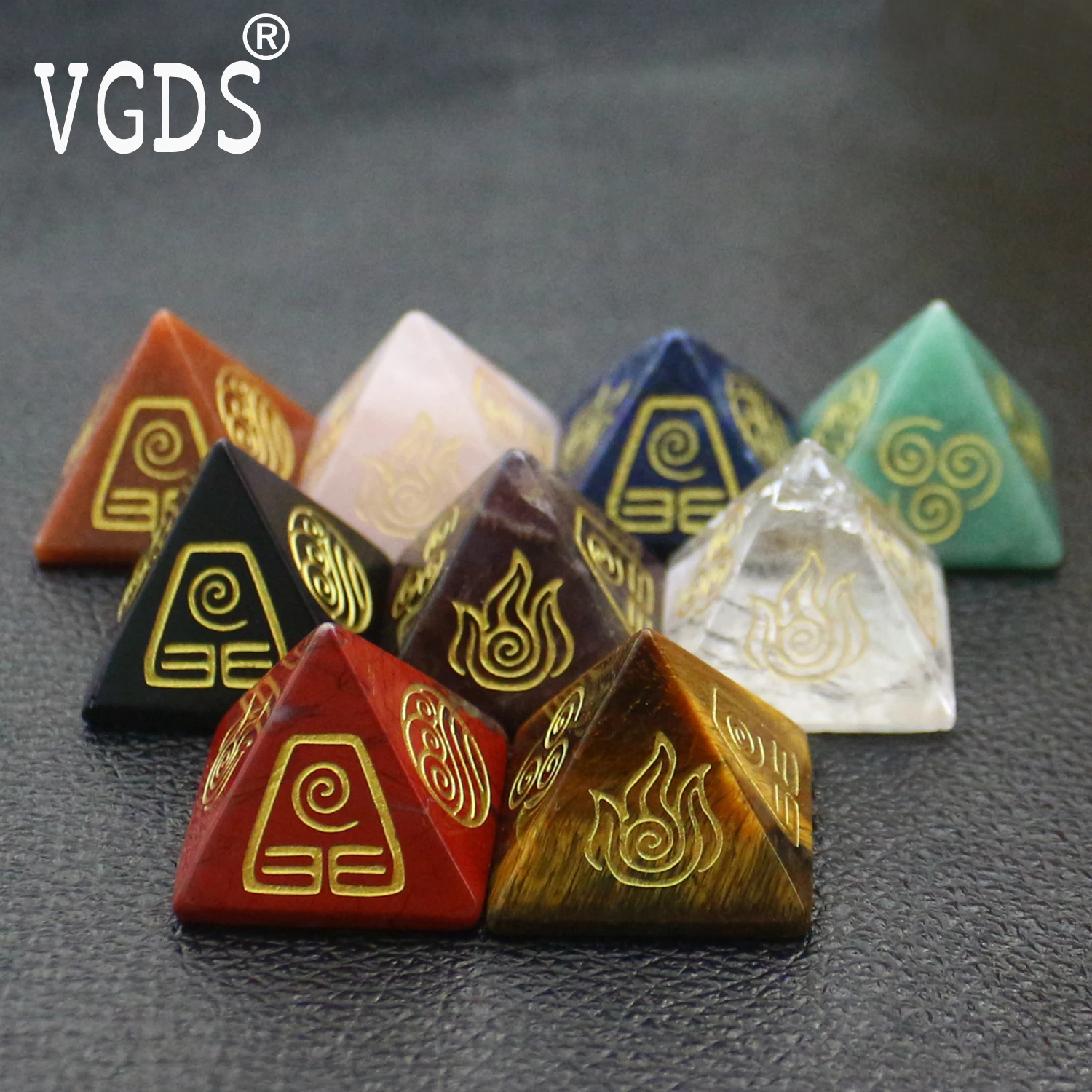 VGDS Hot Style Natural Crystal Quartz Amethyst Gem Pyramid Four Element Air Water Fire Earth Symbol Energy Jewelry Healing Stone
