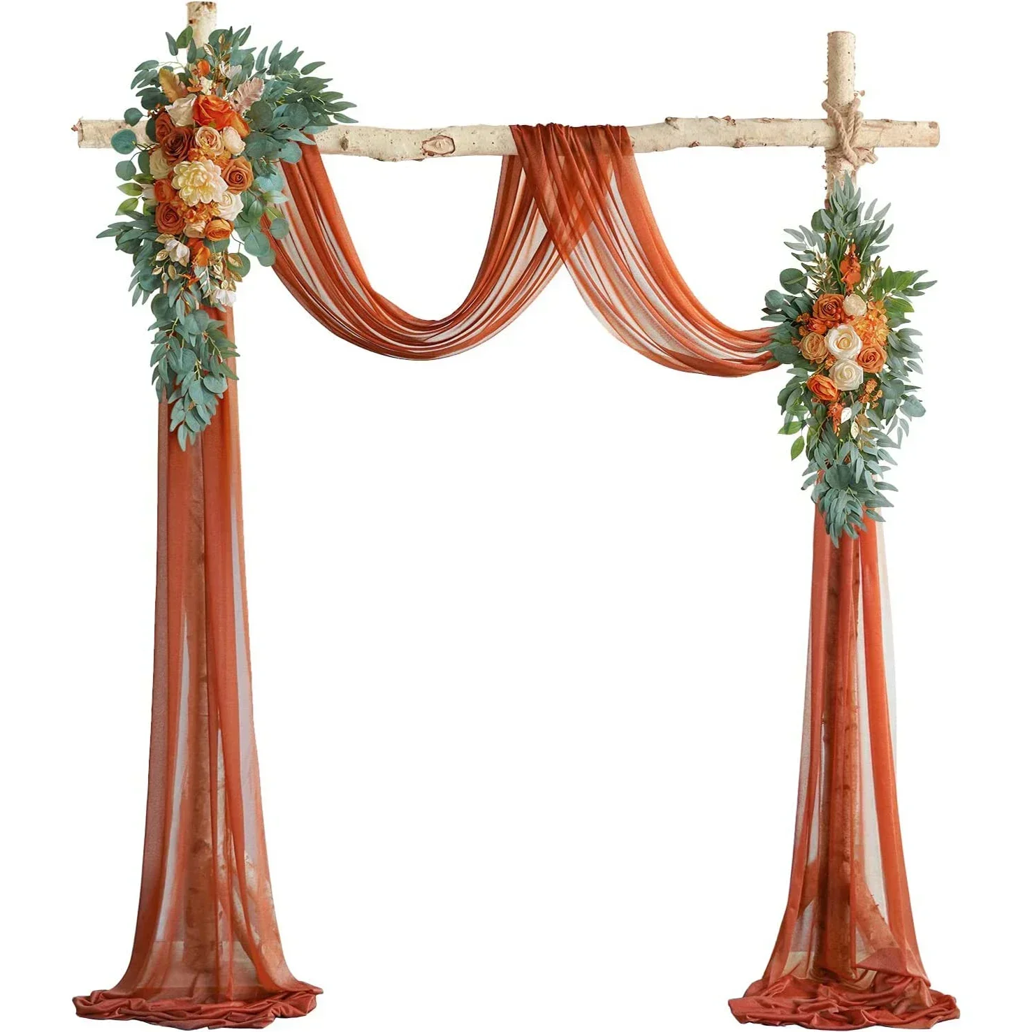 Burnt Orange Rustic Wedding Arch Flowers White Swag Drape Kit for Wedding Ceremony Reception Backdrop Floral Decoration
