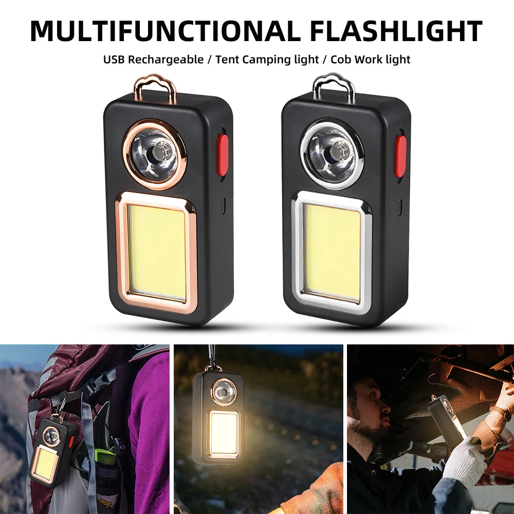 

New Solar Rechargeable Rapairing Light Double Lamp Beads LED+COB Portable Emergency Light USB charging Keychain Camping Light