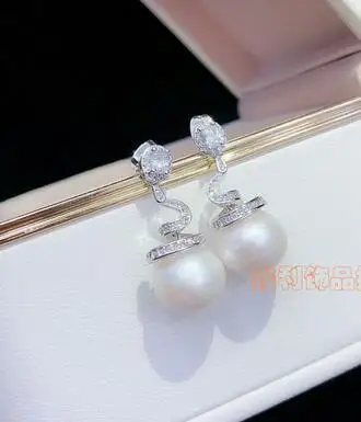 

1pair S925 Sterling Silver Micro inlaid 9-10mm Pearl zircon rhinestone tassels Earrings Jeweller DIY accessories