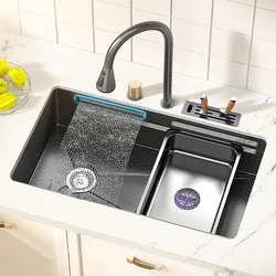 Waterfall Sink Stainless Steel Kitchen Sink Large Single Slot Washing Pool Wash Basin Installed Under The Counter