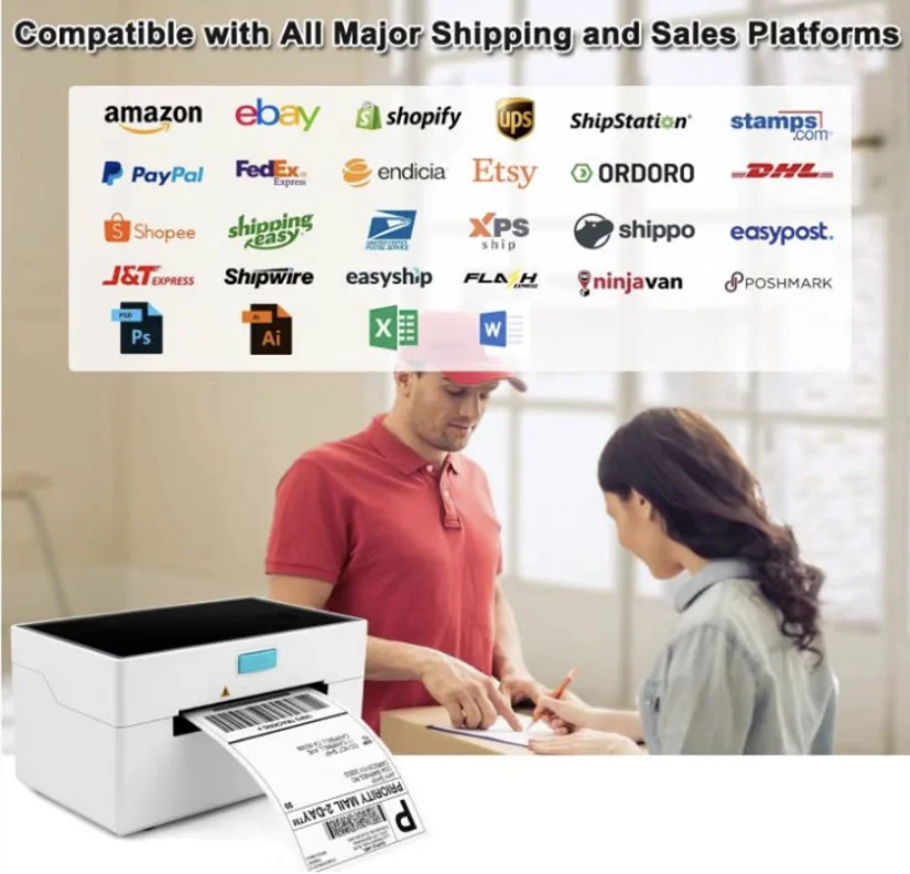 Impressora Térmica com Usb Bluetooth Remessa Label Maker Express Waybill Produto Barcode Preço Etiqueta Pos-9220 in 40110 mm Largura - Imagem 6