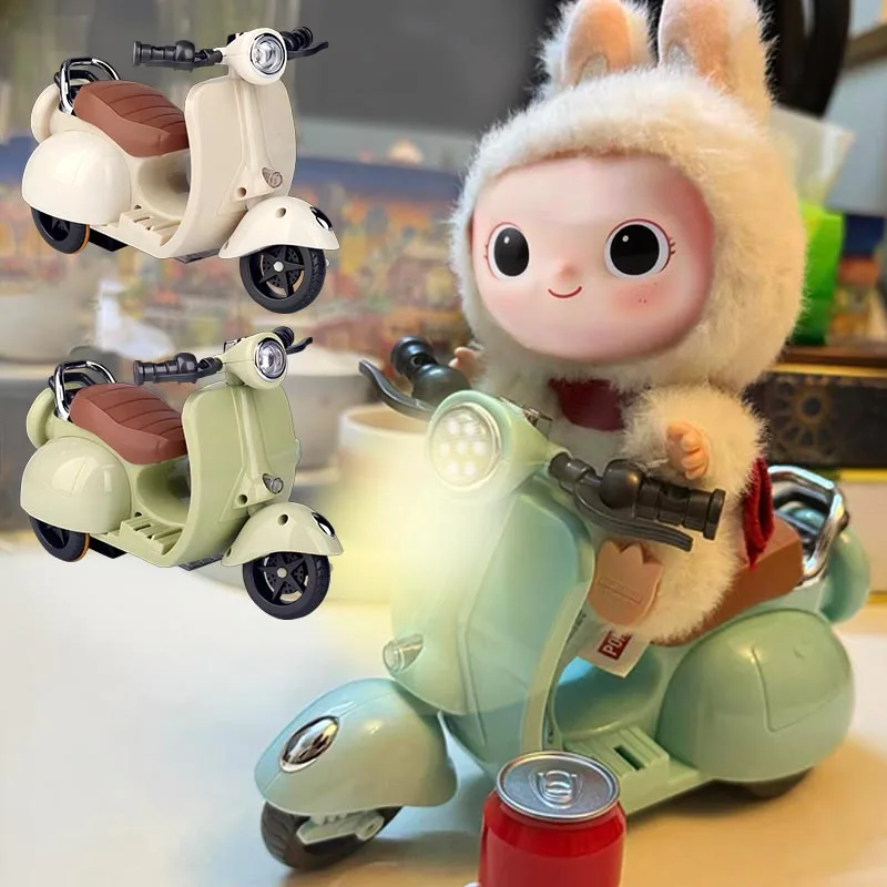 Labubu Scooter Toy With Light & Music - 360° Rotating Mini Motorcycle, Battery Powered, Desktop Decor For Dolls (Pink)